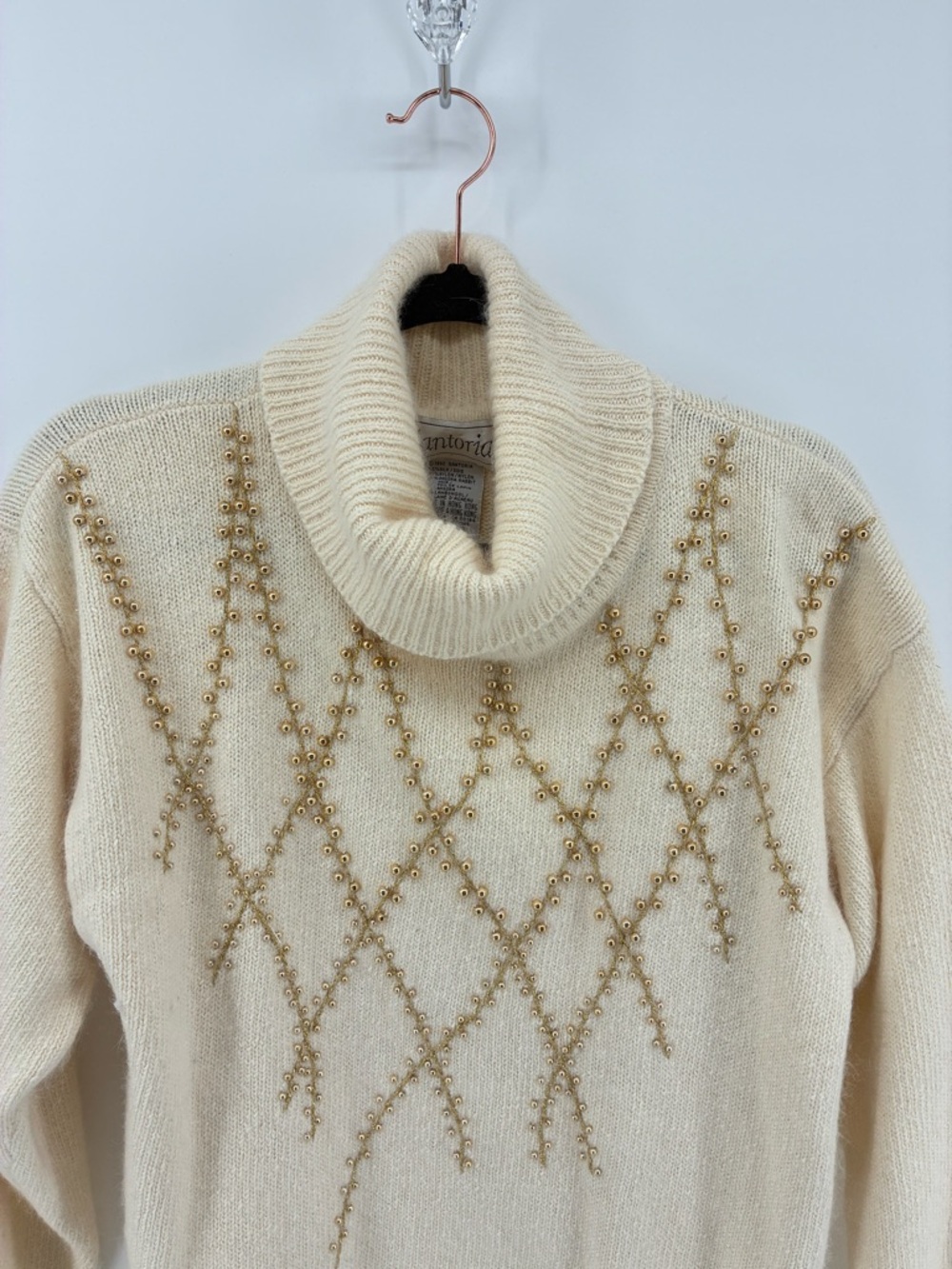 Vintage Santoria Silk, Angora Rabbit Hair, & Lambswool Blend Beaded Sweater - Picture 4 of 9